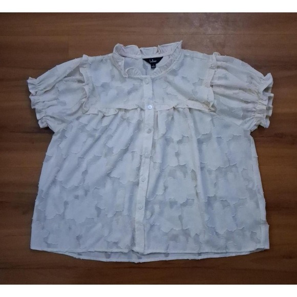 Lulus Tops - Lulus Floral Ivory Sheer Cottagecore Button Down Puff Sleeve Top Shirt